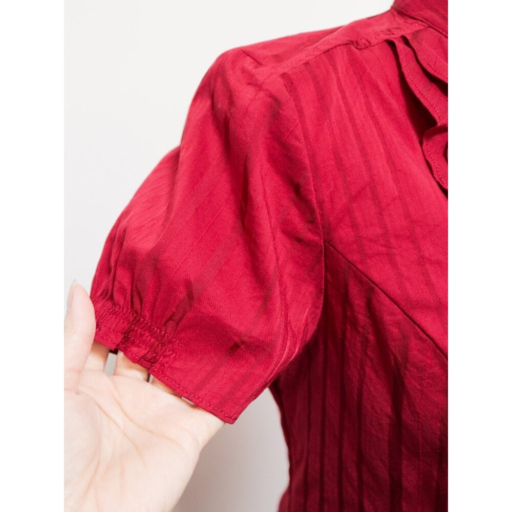 Express Red Ruffle Front Short Sleeve Blouse - Picture 3 of 8